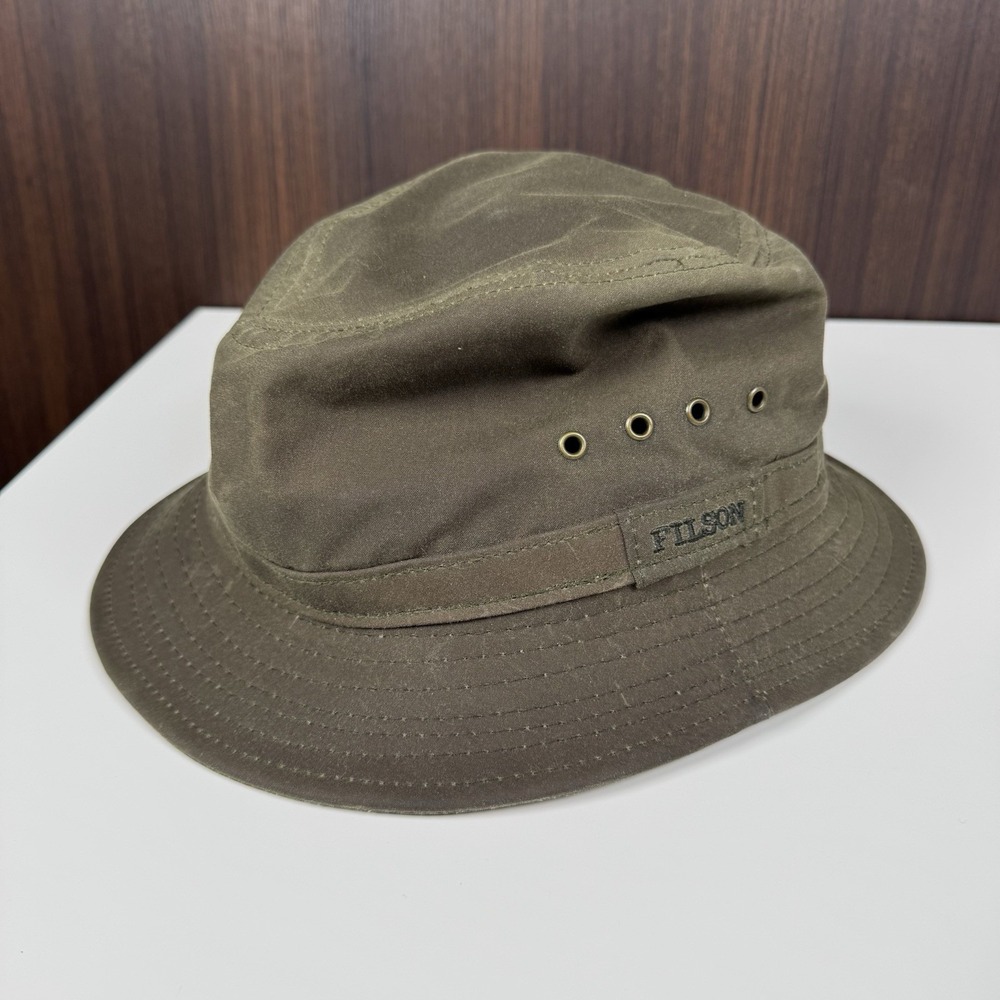 Vintage Filson Tin Cloth Packer Hat Bucket Hat Green Waxed - Medium Fits Small